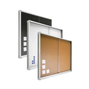 VITRINA METÁLICA PARA ANUNCIOS CON PUERTAS CORREDIZAS DE VIDRIO
