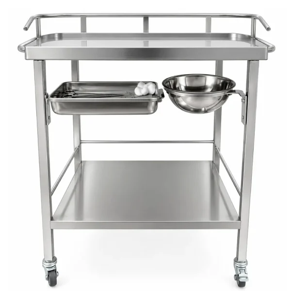 MESA RODABLE DE ACERO INOXIDABLE PARA CURACIONES CON TABLERO BAMZE UK ESTANDAR